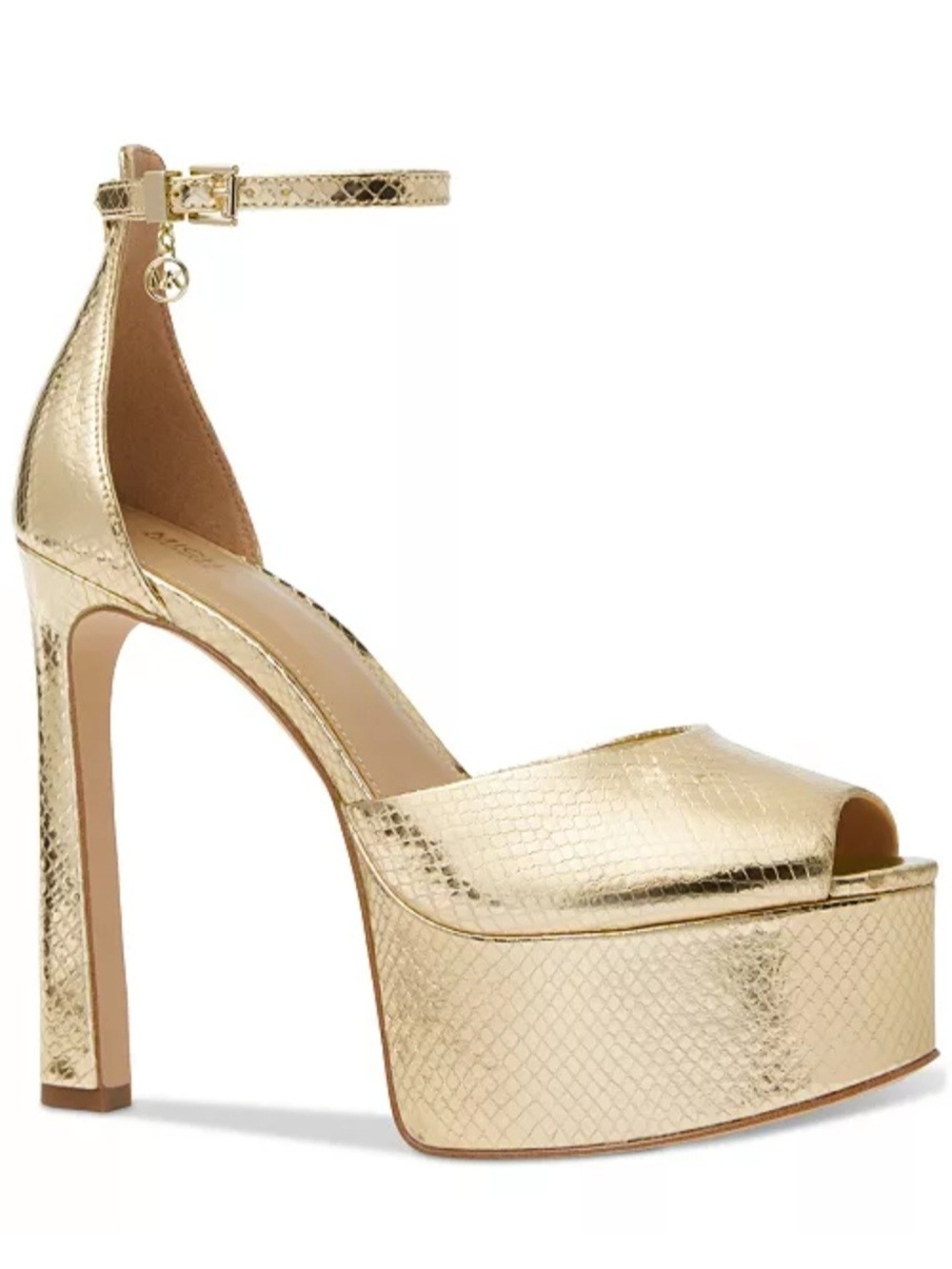 Michael Kors Metallic Gold Platform Ankle-Strap Peep-Toe Heels